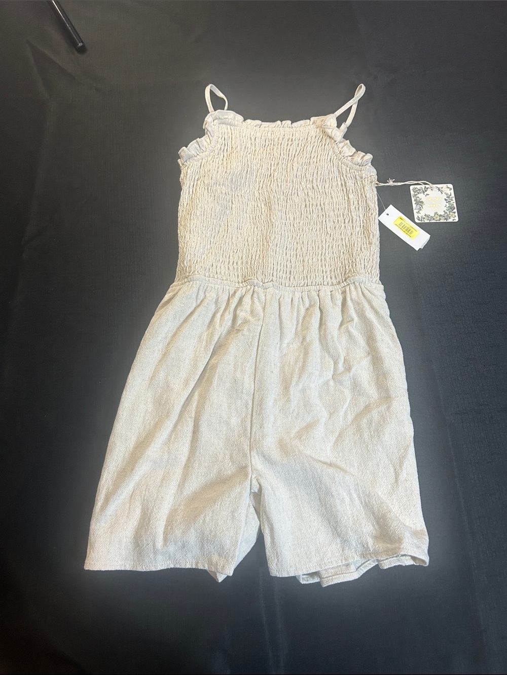 Chelsea & Violet Cream Smocked Strap Romper with Ruffle Trim